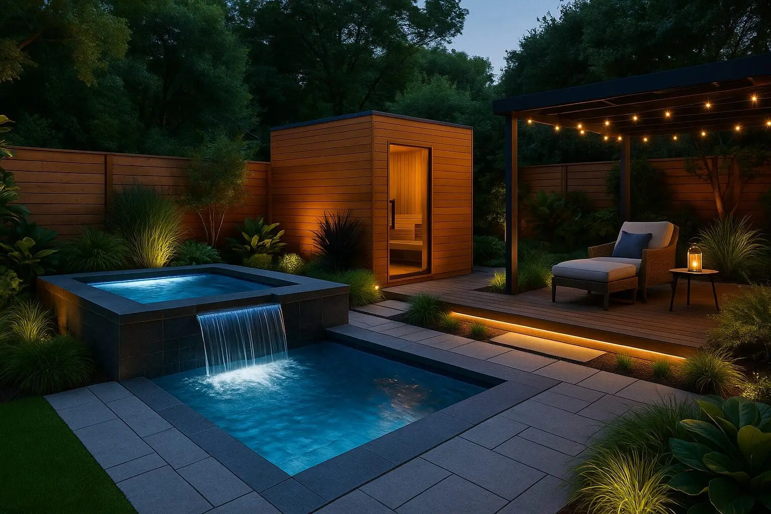 backyard spa and yoga deck for in home wellness