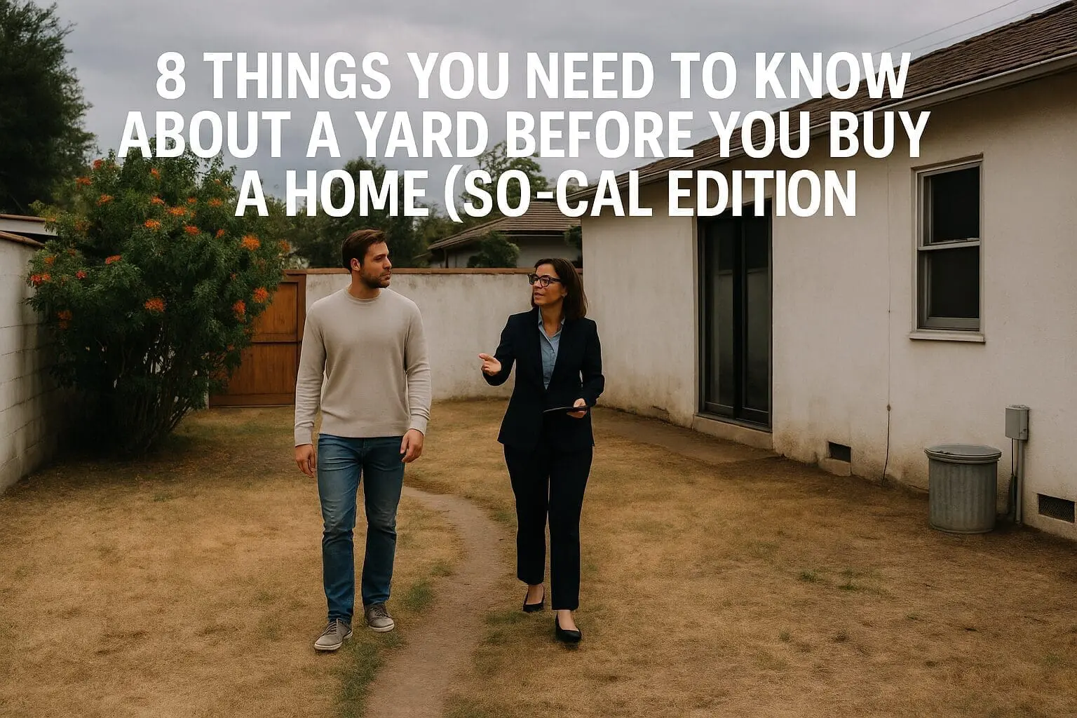 People discussing yard in Southern California home.