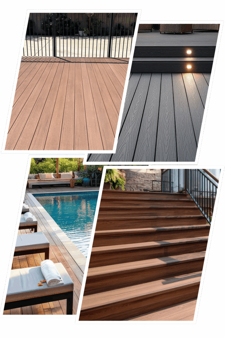 Composite decking and stairs by a pool.
