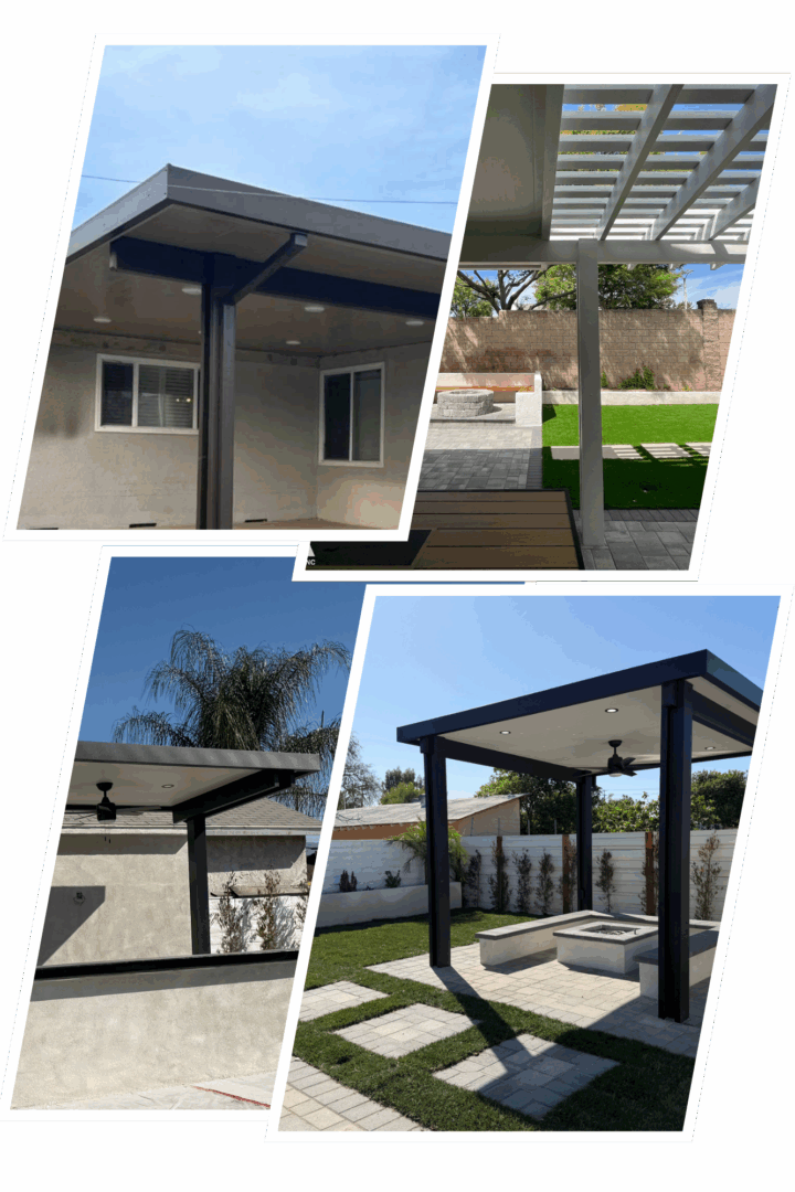 Collage of modern outdoor patio covers.