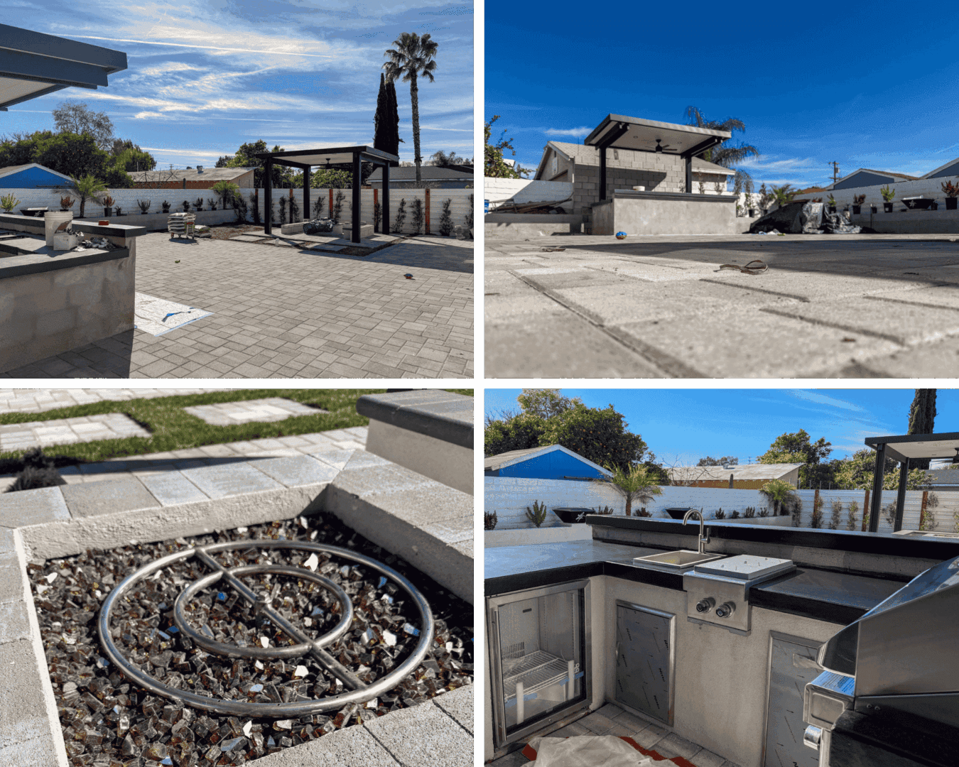 PATIO COVER, PAVERS AND FIRE PIT IN BACKYARD